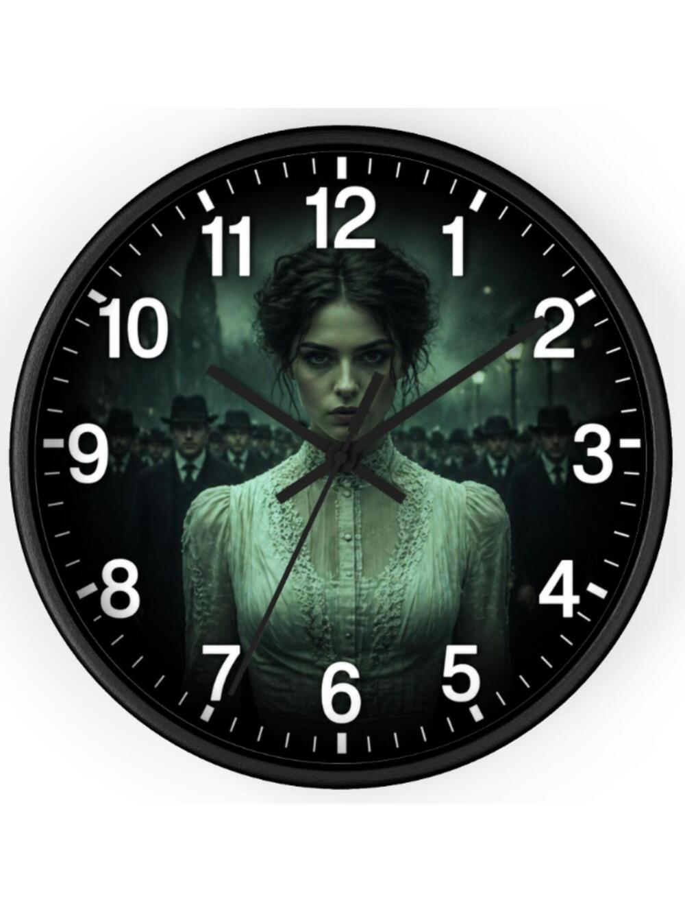 Dark Victorian Woman Crowd Scene Glow Wall Clock Green White, New!